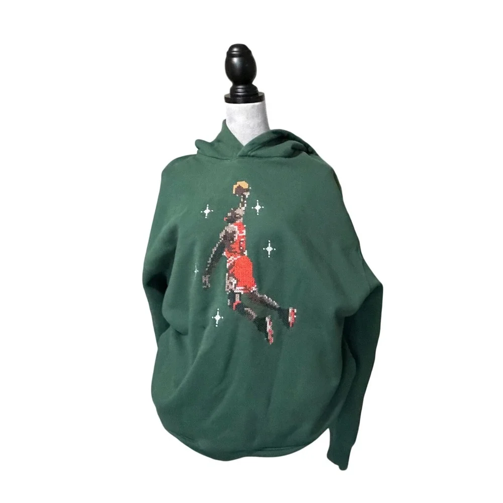 Jordan Mens Green Pixelated Michael Jordan Dunk Graphic Hoodie‎ XXL Pullover